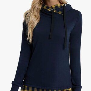 Women's Funnel Neck Hoodie, Navy Blue & Yellow Size M NWOT